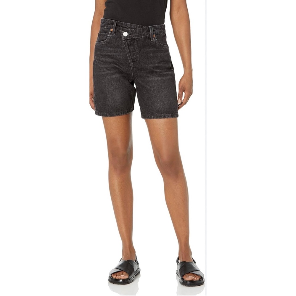 BLANKNYC Womens High Rise Overlap Fly Denim Black Shorts Size  26 New